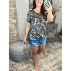 "Summertime Tee" Camouflage Loose Floaty Round Neck Boyfriend Tee Shirt Army Green S/M/L/XL