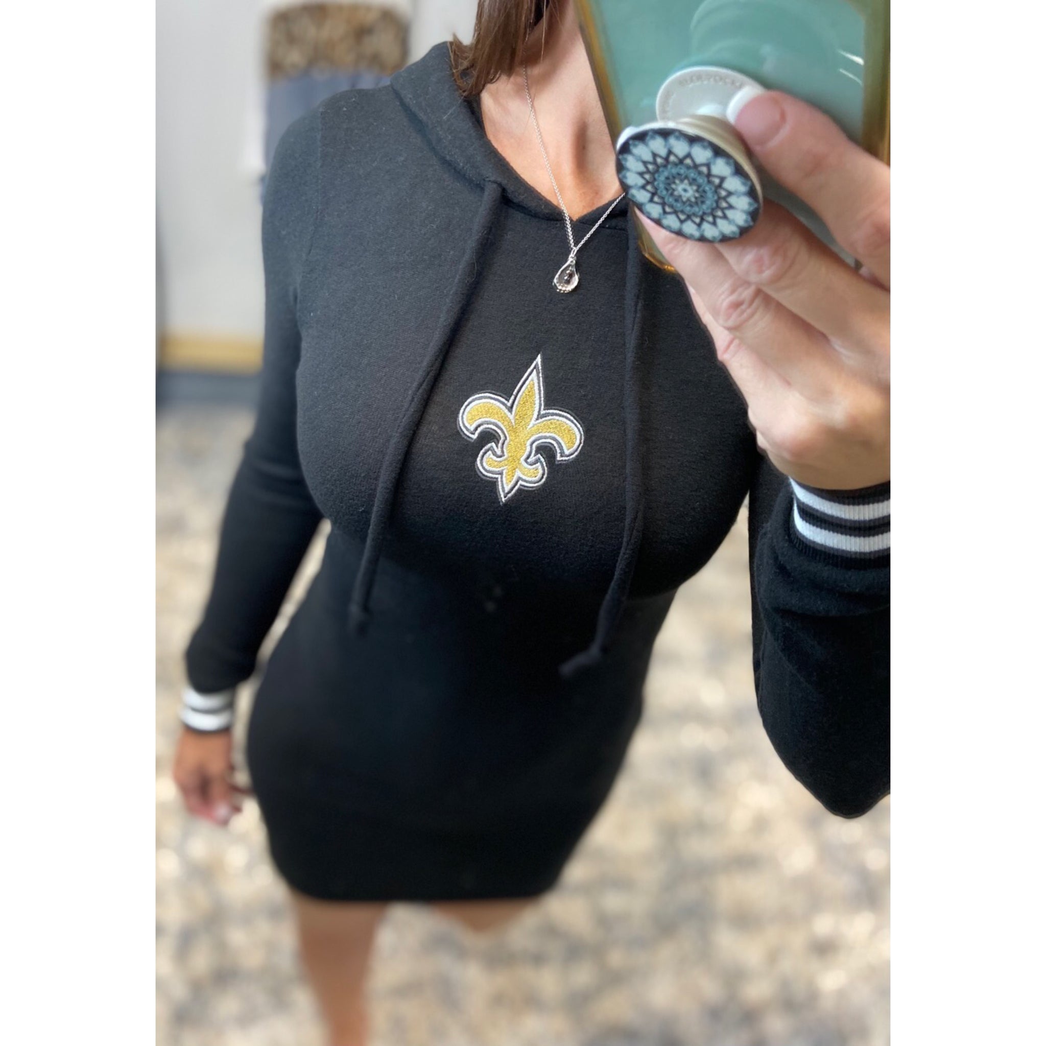 New Orleans Saints Fleur de Lis Hoodie Light Varsity Sweater Dress Black S/M/L