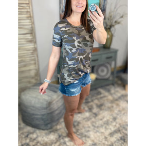 "Summertime Tee" Camouflage Loose Floaty Round Neck Pocket Boyfriend Tee Shirt Army Green S/M/L/XL