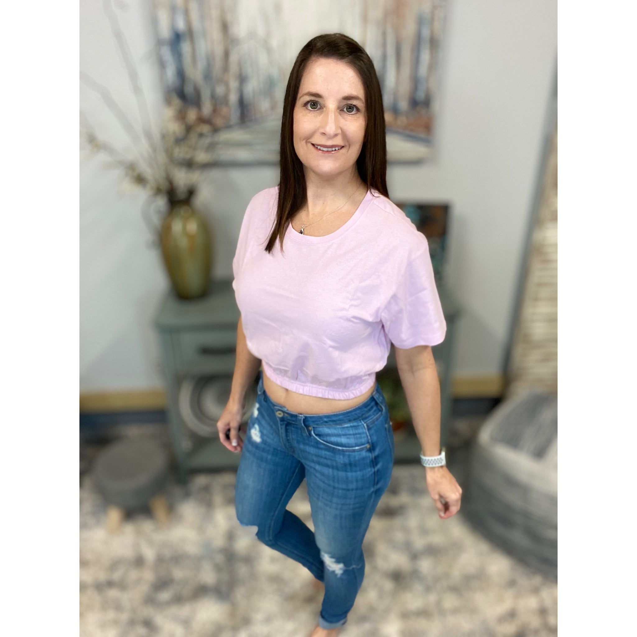“Crop Top Drop” Cropped Elastic Waist Band Short Sleeveless Top Pink S/M/L/XL