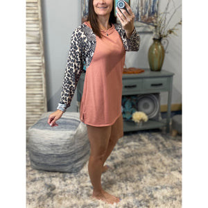 "Look Both Ways" Leopard Snake Contrast Pattern Long Raglan Sleeve Scoop Neck Light Mauve