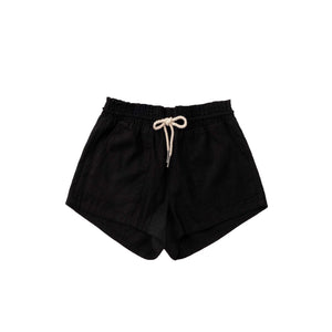 Basic Linen Pocket Drawstring Elastic Waist Dressy Shorts Bottoms Black