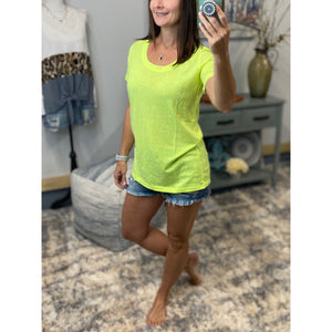 "Neon Rainbow" Loose Floaty Scoop Neck Boyfriend Tee Shirt Melange Neon Yellow S/M/L