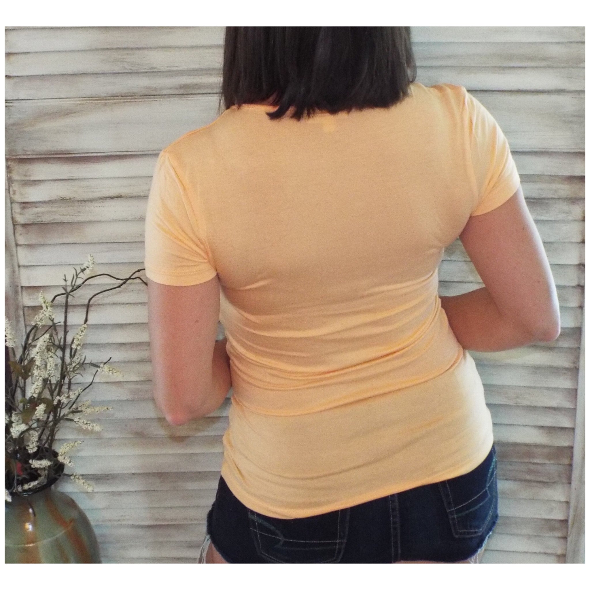 Sexy Loose Tissue Scoop Neck Boyfriend Tee Shirt Melange Light Orange S/M/L