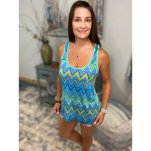 "Crushing It" Chevron Striped Low Cut Summer Racerback Floaty Tank Top Tunic Mint S/M/L