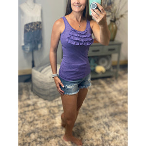 Tiered Ruffle Scoop Neck Sleeveless Bust Low Urban Boho Tank Top Melange Purple