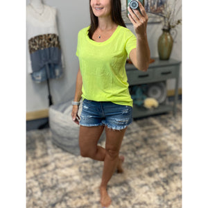 "Neon Rainbow" Loose Floaty Scoop Neck Boyfriend Tee Shirt Melange Neon Yellow S/M/L