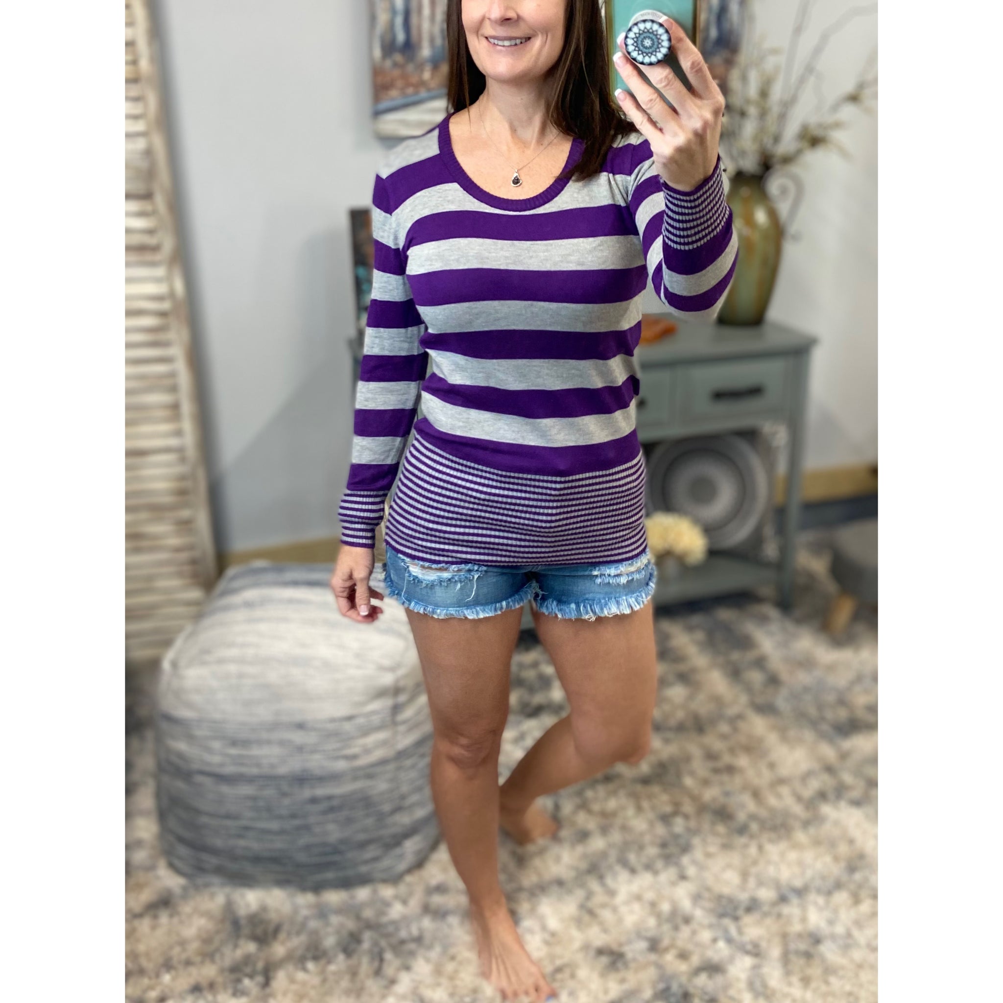 Very Sexy Scoop Neck Striped Preppy Tunic Sweater Blouse Shirt Top S/M/L/XL