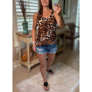 "Hot in Here" Very Sexy Leopard Scoop Neck Sleeveless Floaty Summer Tank Top Brown