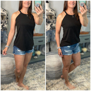 Tri Rocker Racerback Scoop Neck Floaty Trendy Tank Top Black S/M/L/XL
