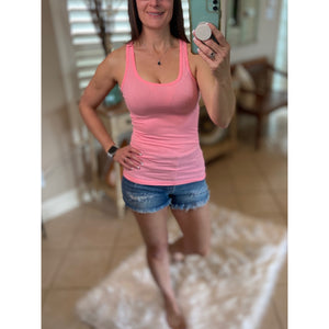 “Can’t Touch This” Ribbed Low Scoop Boy Beater Cleavage Fitted Tank Top Neon Pink S/M/L/XL
