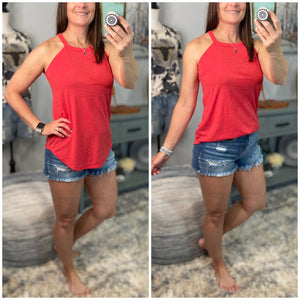 Tri Rocker Racerback Scoop Neck Floaty Trendy Summer Tank Top Red