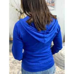 "Get Cozy" Zip Up Waffle Thermal Hoodie Light Jacket Long Sleeve Yoga Royal Blue