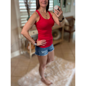 "Can't Touch This" Ribbed Low Scoop Boy Beater Cleavage Fitted Tank Top Red S/M/L/XL