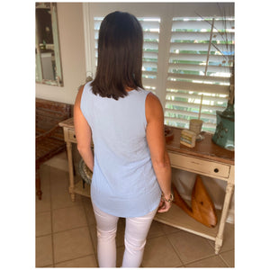Very Sexy Pleated V Neck Sleeveless Floaty Woven Textured Tank Top Light Blue