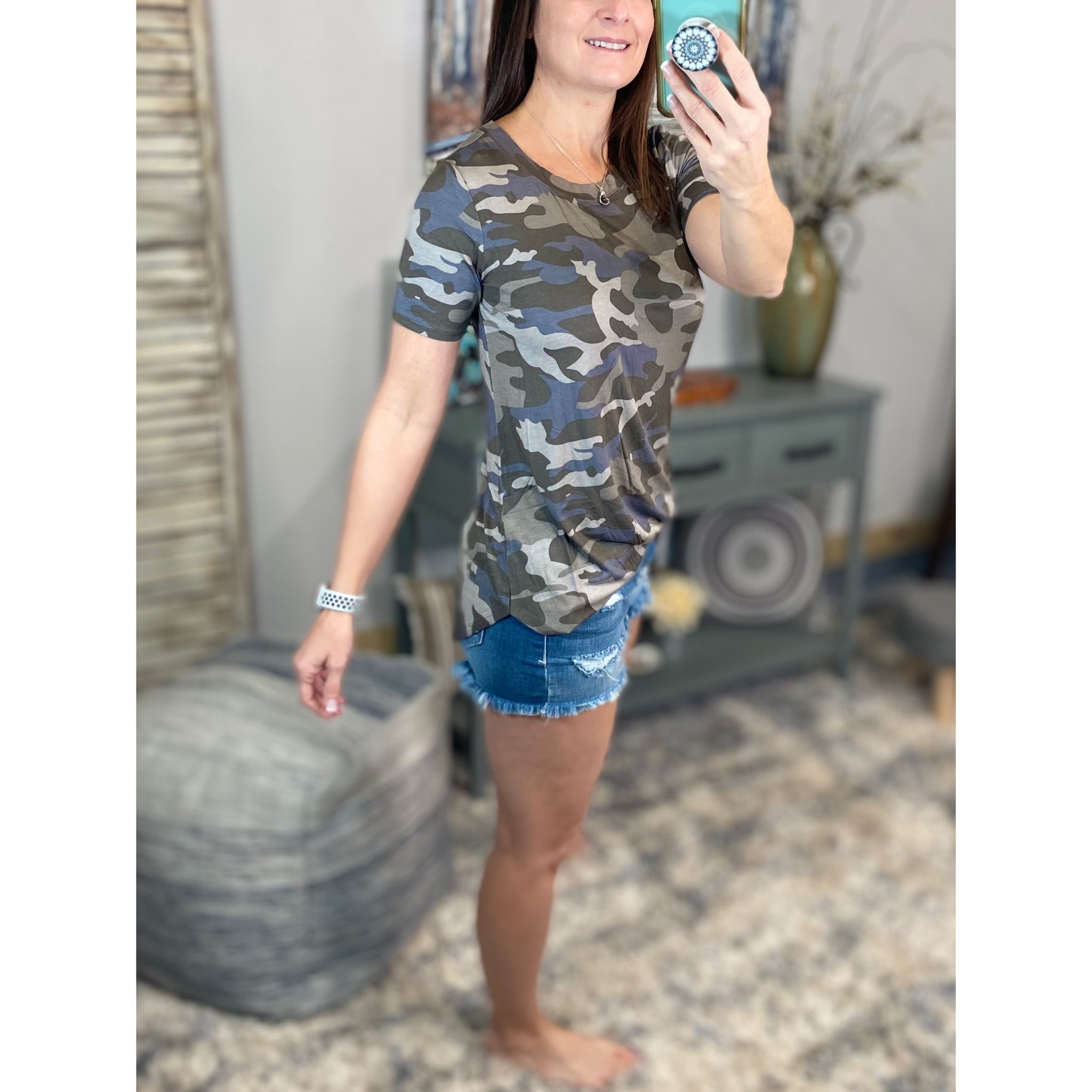 "Summertime Tee" Camouflage Loose Floaty Round Neck Pocket Boyfriend Tee Shirt Army Green S/M/L/XL