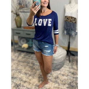 Very Sexy LOVE Sporty Football Sporty Floaty Scoop Tee Shirt Navy Blue S/M/L