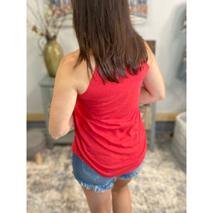 Tri Rocker Racerback Scoop Neck Floaty Trendy Summer Tank Top Red