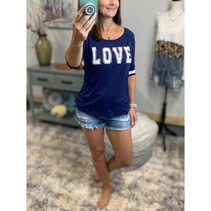 Very Sexy LOVE Sporty Football Sporty Floaty Scoop Tee Shirt Navy Blue S/M/L