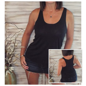 Sexy Scoop Neck Racerback Floaty Sleeveless Raw Edge Hem Tank Top Black S/M/L