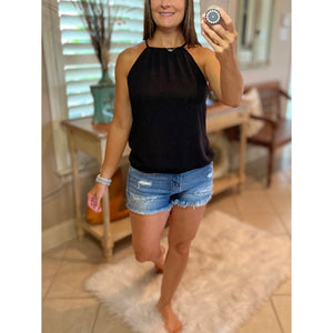 Chiffon Halter Top Black Multi Keyhole Banded Bottom Tank Cami Sexy Summer Light
