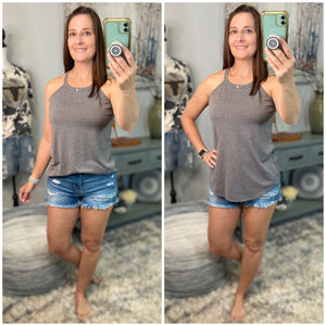Tri Rocker Racerback Scoop Neck Floaty Trendy Summer Tank Top Light Gray