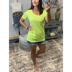 "Neon Rainbow" Loose Floaty Scoop Neck Boyfriend Tee Shirt Melange Neon Yellow S/M/L