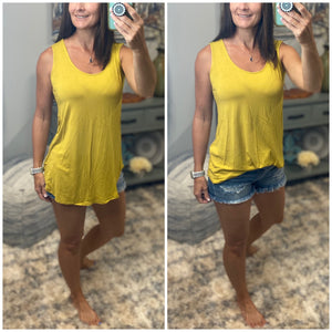 Scoop Neck Floaty Sleeveless Round Hem Tank Top Yellow S/M/L/XL
