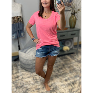 "Neon Rainbow" Loose Floaty Scoop Neck Boyfriend Tee Shirt Melange Neon Pink S/M/L