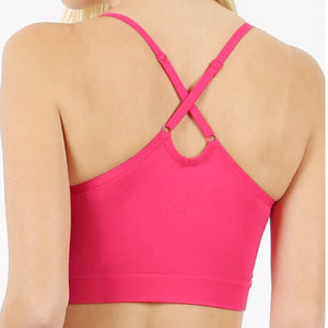 “Comfort Zone” Sexy Cross Back Padded Seamless Adjustable Strap Yoga Sport Stretch Bralette Tank Black OS