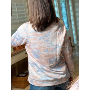 “I’m Lovin It” Camouflage Round Neck Banded Bottom Split Side Sweatshirt Pink