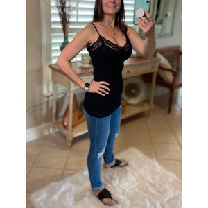 Sexy Slimming Low Cut Cleavage Lace Long Layering Club Tank Cami Top Black
