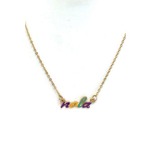 “Mardi Gras in NOLA” Charmed Adjustable Necklace Purple Green Gold Lettering